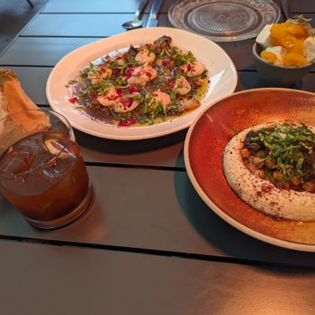 Bala Baya - braised beef hummus - amazing aubergine mess - good feta and apricot - refreshing  sip happens - amazing drink - Mediterranean Near Me - London, XGL