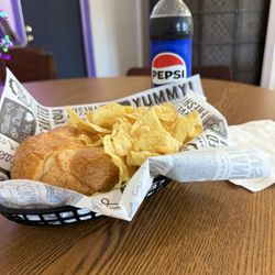 Maveen's Small Town Cravings - Chicken salad sandwich (I chose croissant)and chips.