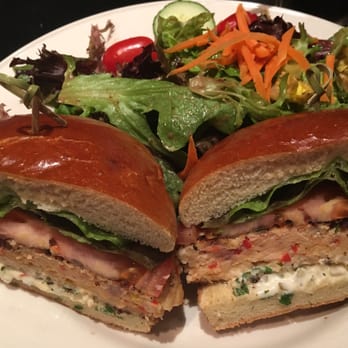Go Fish Restaurant - Salmon Burger w/salad instead of housemade potato chips. - Seafood Near Me - Stonington, Connecticut Go Fish Restaurant - Salmon Burger w/salad instead of housemade potato chips. - Seafood Near Me - Stonington, Connecticut