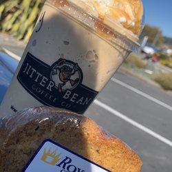Jitter Bean Coffee Co - Caramel Explosion with pumpkin bread.