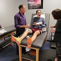 North Hill Orthopedic and Sports Physical Therapy - NHOPST owner Steve Hoffman shares a laugh with a patient