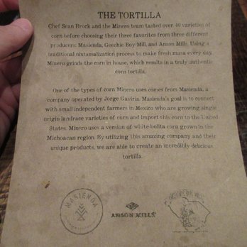 Minero - Menu explanation of the tortilla. - Mexican Near Me - Atlanta, Georgia