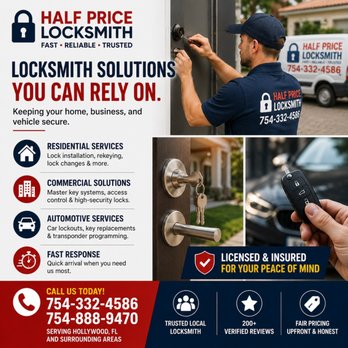 Half Price Locksmith - Reliable locksmith in Hollywood - Keys & Locksmiths Near Me - Hollywood, Florida Half Price Locksmith - Reliable locksmith in Hollywood - Keys & Locksmiths Near Me - Hollywood, Florida