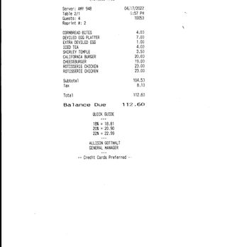 Rutherford Grill - RECEIPT FROM RUTHERFORDS GRILL - American Near Me - Rutherford, California