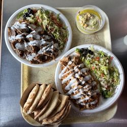 Saj Grill - Gyro and shawarma platter + hummus and pita