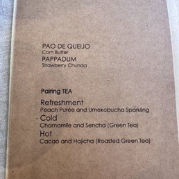 7/29/23 tea experience menu of their sides and tea pairings