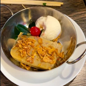 Na Rath Restaurant - Taro Egg Coconut Custard with Vanilla Ice Cream - Thai Near Me - Elmhurst, New York Na Rath Restaurant - Taro Egg Coconut Custard with Vanilla Ice Cream - Thai Near Me - Elmhurst, New York