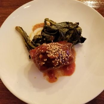 Mateo - Ribeye with red chili glaze and collard greens - Tapas Bars Near Me - Durham, North Carolina