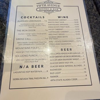 Fifth Avenue Bistro & Bar - Cocktail wine beer menu - Bars Near Me - Seward, Alaska Fifth Avenue Bistro & Bar - Cocktail wine beer menu - Bars Near Me - Seward, Alaska