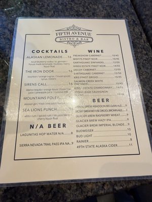 Menu photo 1 Fifth Avenue Bistro & Bar Seward, AK Menu photo 1 Fifth Avenue Bistro & Bar Seward, AK