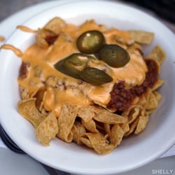 Fritos Pie, the best thing you will ever drunkenly eat - fritos, chili cheese and jalepenos!!