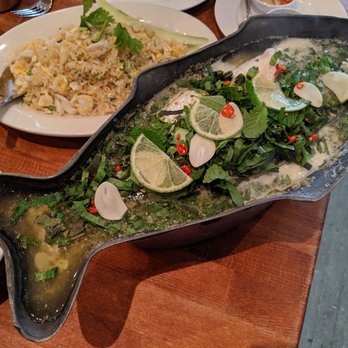 Fish Cheeks - Steamed Fish with Thai Herbs and Crab Fried Rice - Seafood Near Me - New York, New York Fish Cheeks - Steamed Fish with Thai Herbs and Crab Fried Rice - Seafood Near Me - New York, New York