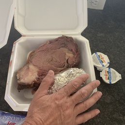 Prime rib/ with baked potato! 20.00 lunch portion! The dinner portion is MUCH MUCH BIGGER! And is 36.00. Prime rib/ with baked potato! 20.00 lunch portion! The dinner portion is MUCH MUCH BIGGER! And is 36.00.