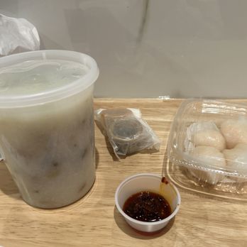 Dim Sum Palace - takeout: congee w pork and shrimp dumplings - Dim Sum Near Me - New York, New York Dim Sum Palace - takeout: congee w pork and shrimp dumplings - Dim Sum Near Me - New York, New York