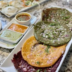 Paradise Street Eats & Biryani - Vegan uttapam in various flavors (beetroot, spinach, etc) and pesaretu