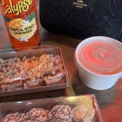 California roll & crunchy roll with a miso soup for their Kumo bento
