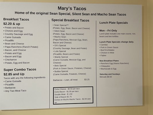 Menu photo 5 Marys Tacos Helotes, TX