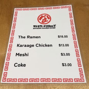 Satoshi Ramen Shop - Menu - Ramen Near Me - Burlingame, California