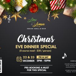 Lime & Lemon Fusion Grill & Bar - Christmas Eve Dinner Special