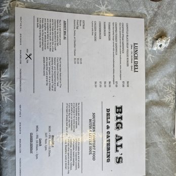 Big Al's Deli - Menu, side 1 - Southern Near Me - Nashville, Tennessee