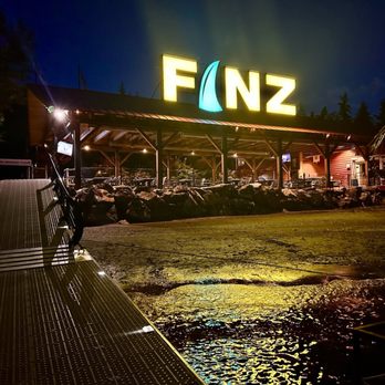 Finz Resort - the front of the hotel at night - Seafood Near Me - Blind Bay, British Columbia Finz Resort - the front of the hotel at night - Seafood Near Me - Blind Bay, British Columbia