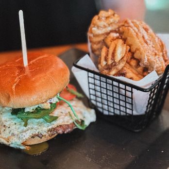 Red Dirt Social - Breakfast Burger with Maple waffle fries - Breakfast & Brunch Near Me - Fate, Texas Red Dirt Social - Breakfast Burger with Maple waffle fries - Breakfast & Brunch Near Me - Fate, Texas