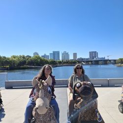 The unicorn and the puppy with downtown Tampa in the background