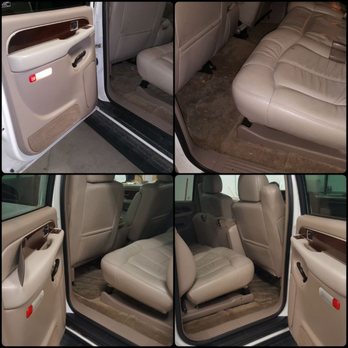 Rink’s Detailing - Before and after Chevrolet Suburban second row. Full detail and leather protection - Auto Detailing Near Me - Forrest, Illinois