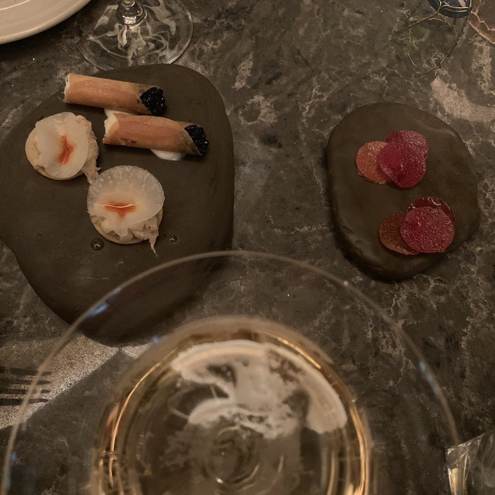 Hexagon - Seafood tostadas, caviar cigarettes, beet chips - French Near Me - Oakville, Ontario Hexagon - Seafood tostadas, caviar cigarettes, beet chips - French Near Me - Oakville, Ontario