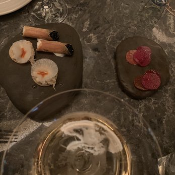 Hexagon - Seafood tostadas, caviar cigarettes, beet chips - French Near Me - Oakville, Ontario