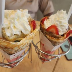 T-Swirl Crepe - Strawberry and Nutella crepe and Blueberry Cheesecake crepe add whipped cream.