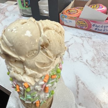 Pink Dipper - Butter Cookie Crunch and Butter Pecan in a dipped cone Waffle Cone - Ice Cream & Frozen Yogurt Near Me - North Augusta, South Carolina Pink Dipper - Butter Cookie Crunch and Butter Pecan in a dipped cone Waffle Cone - Ice Cream & Frozen Yogurt Near Me - North Augusta, South Carolina