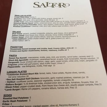Saltoro - Regular menu as of late June 2014 - Italian Near Me - Seattle, Washington