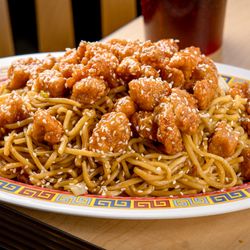 Sesame Chicken on Noodles