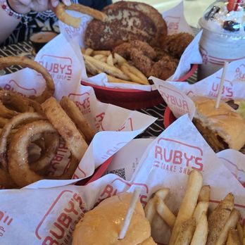 Ruby's Shake Shop - bacon cheeseburger w/fries, large onion rings, mint oreo grasshopper shake, and chicken tenders combo - Burgers Near Me - Henderson, Nevada