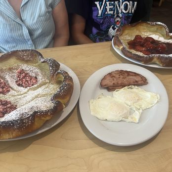 Elmer's Restaurant - German Pancakes were huge!! Lingonberry (left) and strawberry (right) - American Near Me - Woodburn, Oregon Elmer's Restaurant - German Pancakes were huge!! Lingonberry (left) and strawberry (right) - American Near Me - Woodburn, Oregon