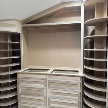 Architectural Woodworks - Custom paint grade closet cabinetry, with revolving shoe racks - Cabinetry Near Me - Bakersfield, California Architectural Woodworks - Custom paint grade closet cabinetry, with revolving shoe racks - Cabinetry Near Me - Bakersfield, California