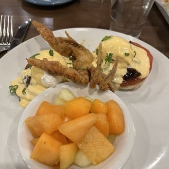 Table Mountain Grill & Cantina - Crab Eggs Benedict with fruit. - Mexican Near Me - Golden, Colorado Table Mountain Grill & Cantina - Crab Eggs Benedict with fruit. - Mexican Near Me - Golden, Colorado