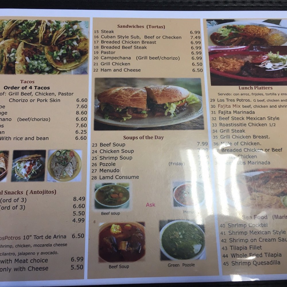Los Potros - Menu Part 1/2 - Mexican Near Me - Kernersville, North Carolina