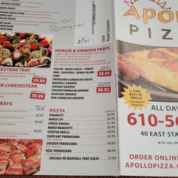 Apollo Pizza - Take-out menu from Feb 2021. Note scribbled on back from when I got wrong order Nov 27th '21.