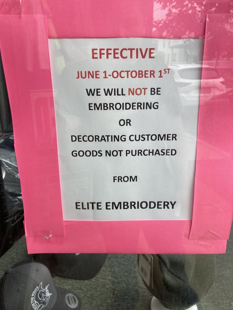 ELITE EMBROIDERY COMPANY Updated October 2024 319 Shirley St