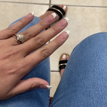29 Palms Spa & Nails - Gel pedicure with short almond acrylic white tip. - Nail Salons Near Me - Twentynine Palms, California