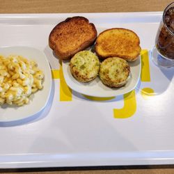 IKEA - Side of mac and cheese, veggie medallions, and garlic bread to take home. Diet cola