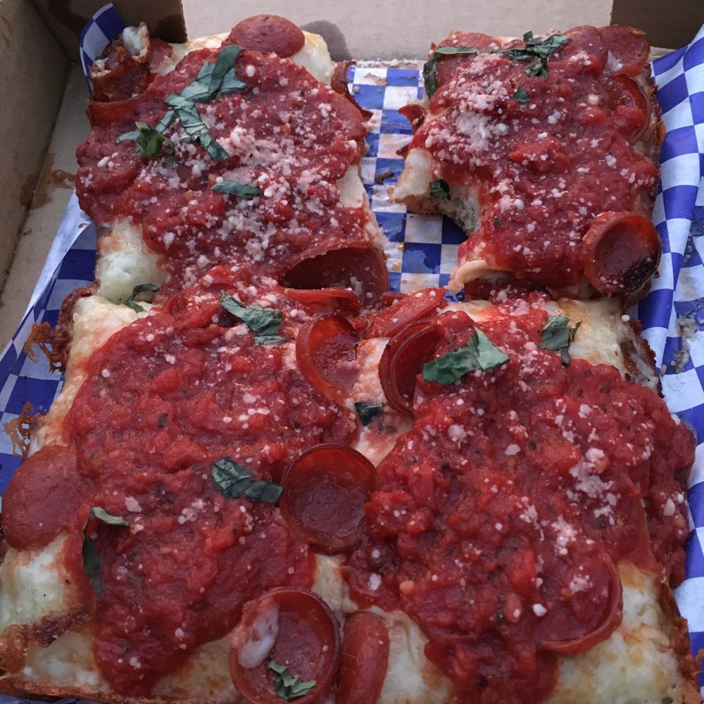 Pizza Wizard - Pepperoni Detroit-style squares - Pizza Near Me - Rochester, New York Pizza Wizard - Pepperoni Detroit-style squares - Pizza Near Me - Rochester, New York