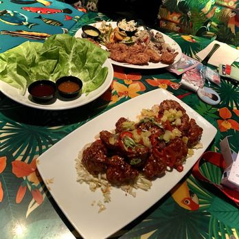 Rainforest Cafe - Korean Fried Chicken Lettuce Wraps and Caribbean Coconut Fried Shrimp - American Near Me - Sunrise, Florida