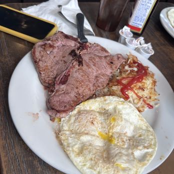 Alpine Coffee Shop Restaurant - Porter house medium rare with eggs - American Near Me - Big Bear Lake, California Alpine Coffee Shop Restaurant - Porter house medium rare with eggs - American Near Me - Big Bear Lake, California