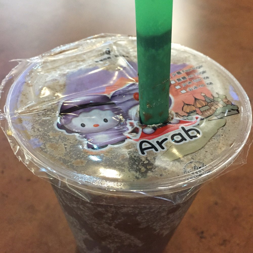 Slush milk tea with boba and Oreos. Slush milk tea with boba and Oreos.