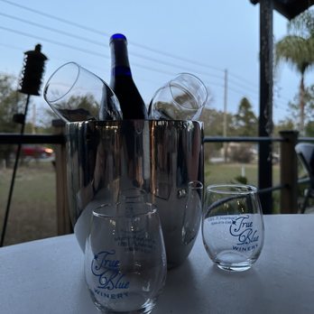 True Blue Winery - two glasses of wine and a bottle of wine - Wineries Near Me - Davenport, Florida True Blue Winery - two glasses of wine and a bottle of wine - Wineries Near Me - Davenport, Florida