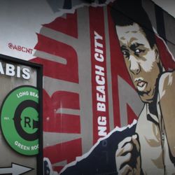 Long Beach Green Room - Our iconic mural of Ali on the side of the shop building - parking lot in the back!