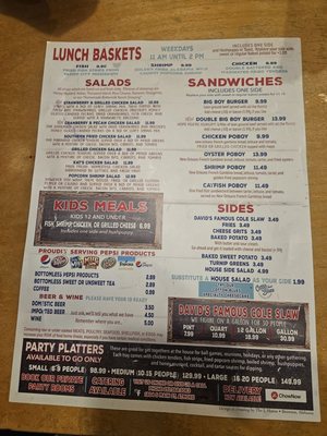 Menu photo 1 David's Catfish House Atmore, AL